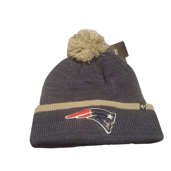NEW 47 Brand New England Patriots  Navy Cuffed Knit Hat with Gray Pom Fits Most - Picture 1 of 4